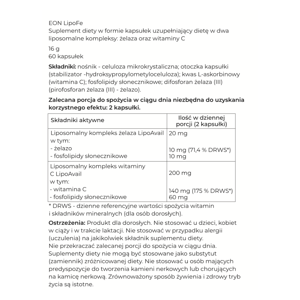 EON LipoFe – Liposomal Iron 20 mg - obrazek 3